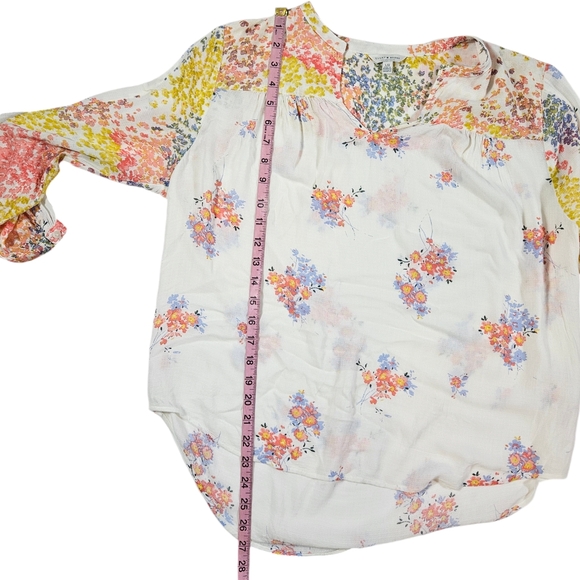Lucky Brand Floral Print Blouse Size Large V-Neck 3/4 Sleeve Boho Peasant Fairy - Picture 14 of 16